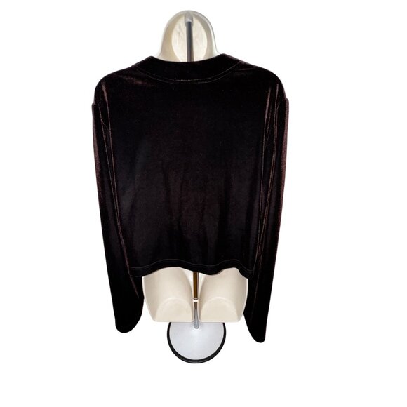 Brown Velvet Long Sleeve Cardigan Jacket Large Classic Goth Luxe Y2K Minimalist - Picture 4 of 7